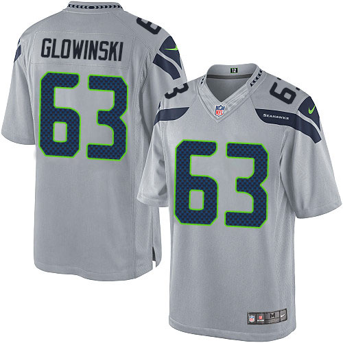 Men's Limited Mark Glowinski Nike Jersey Grey Alternate - #63 NFL Seattle Seahawks